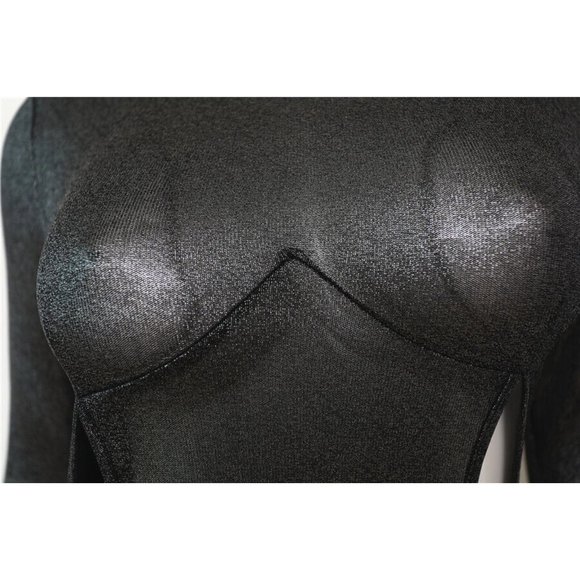 Women's Long Sleeves Strap tie detailed foil jumpsuit Party Clubwear S M L Black - Picture 11 of 12